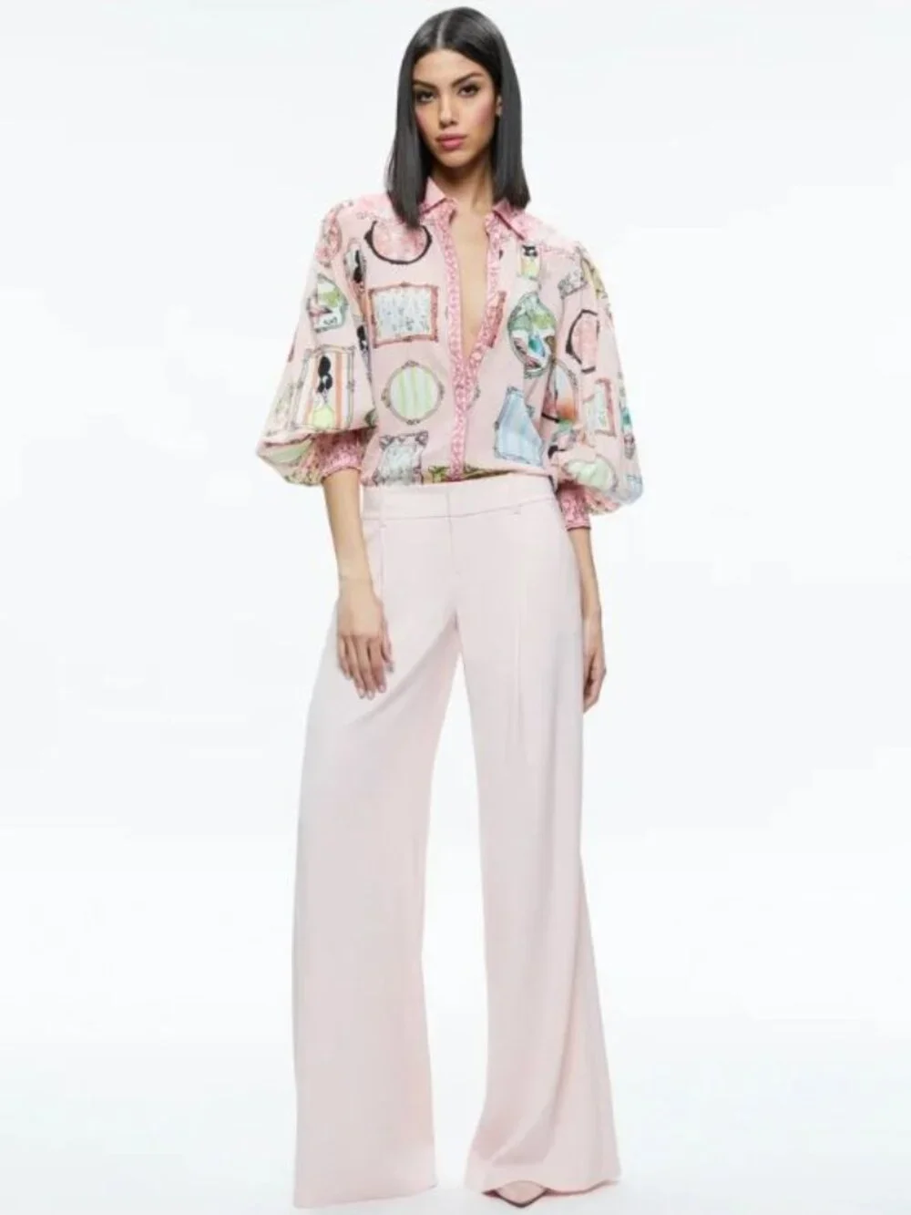 Alice + Olivia Tiffie Mirror Stace Face Drama Sleeve Blouse Medium - Picture 2 of 12